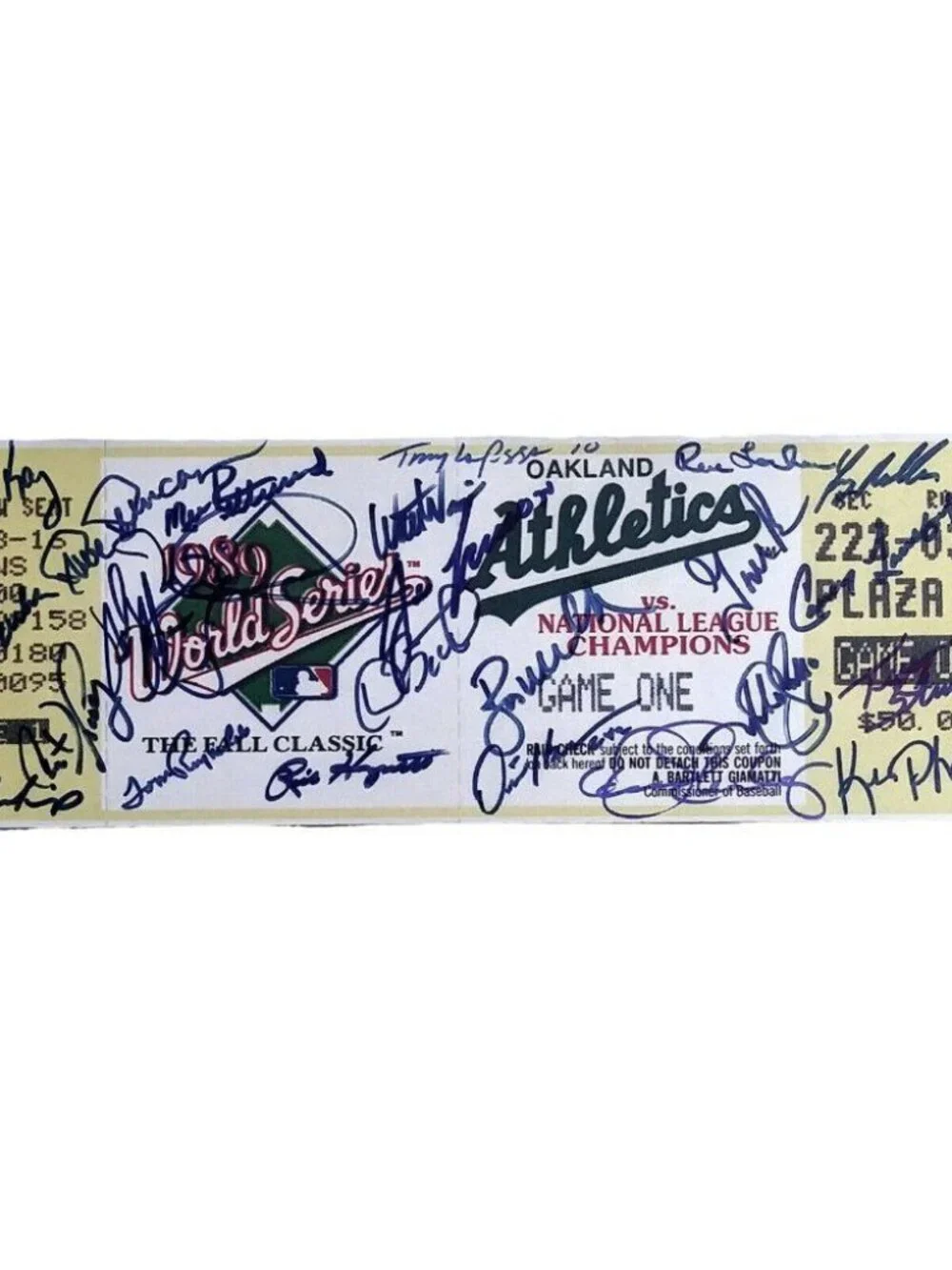 1989 Oakland Athletics A's World Series Autographed Mini Mega Ticket Beckett LOA